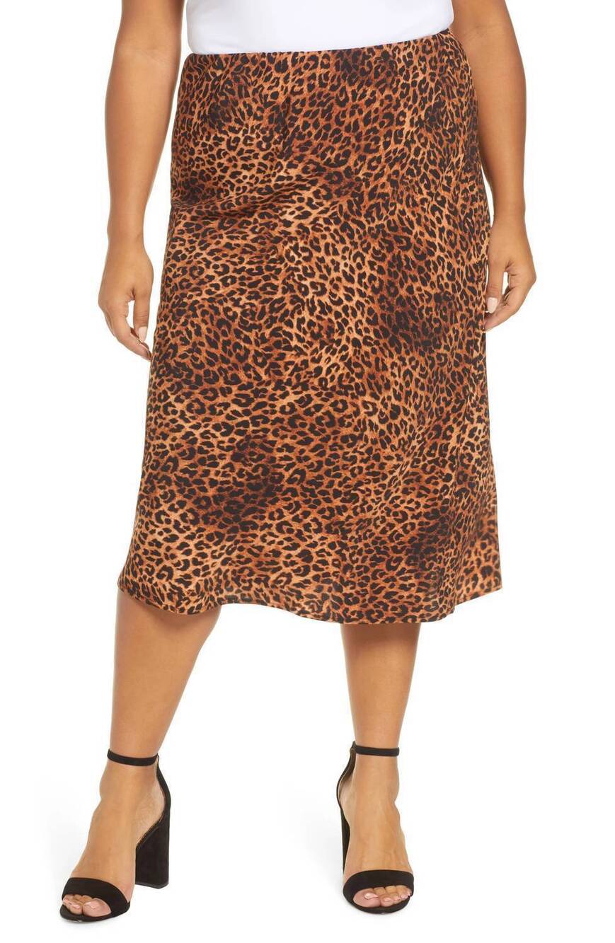 NEW BOBEAU lyndon satin bias skirt - plus in brown